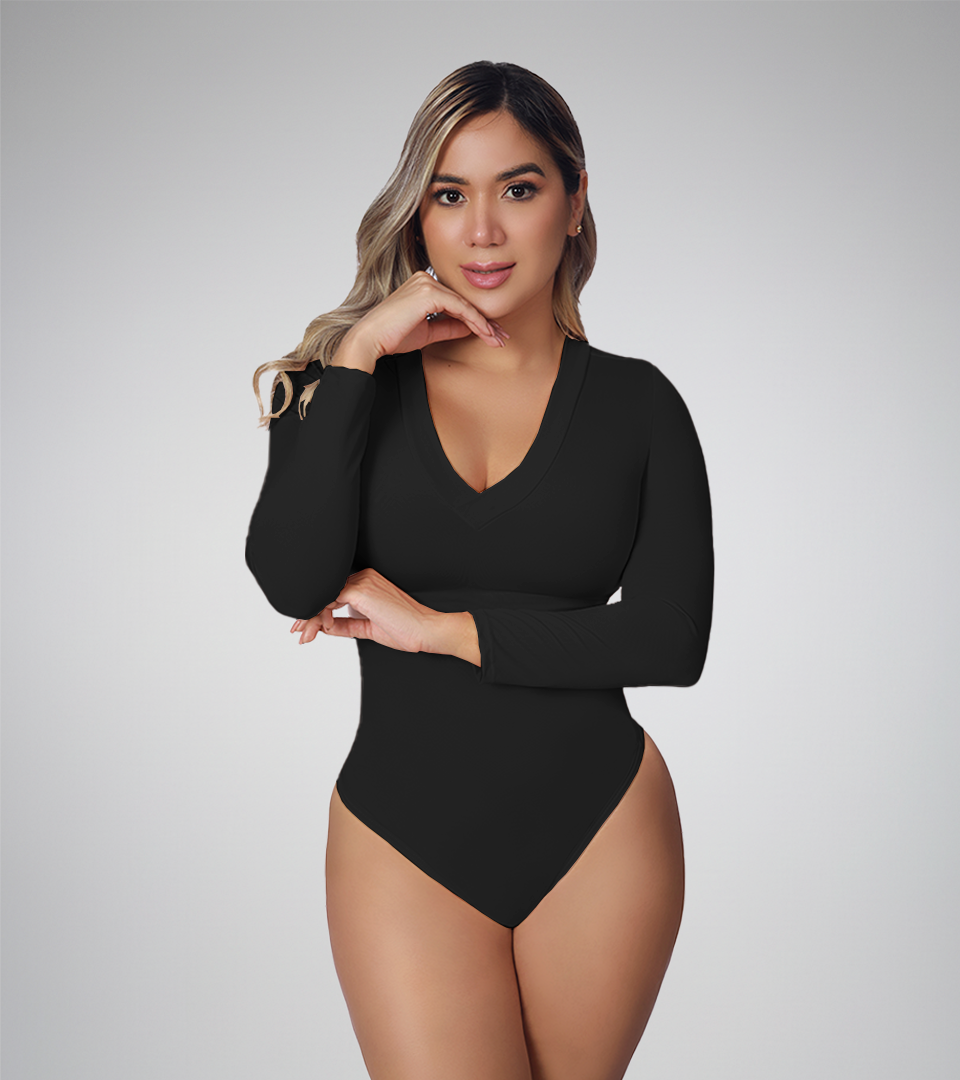 Black V-neckline Control Bodysuit