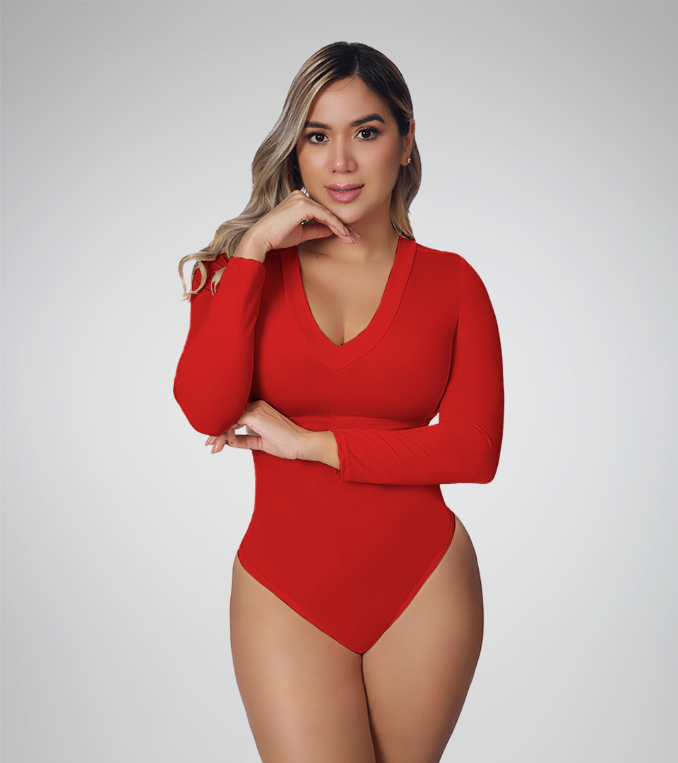 Red V-neckline Control Bodysuit