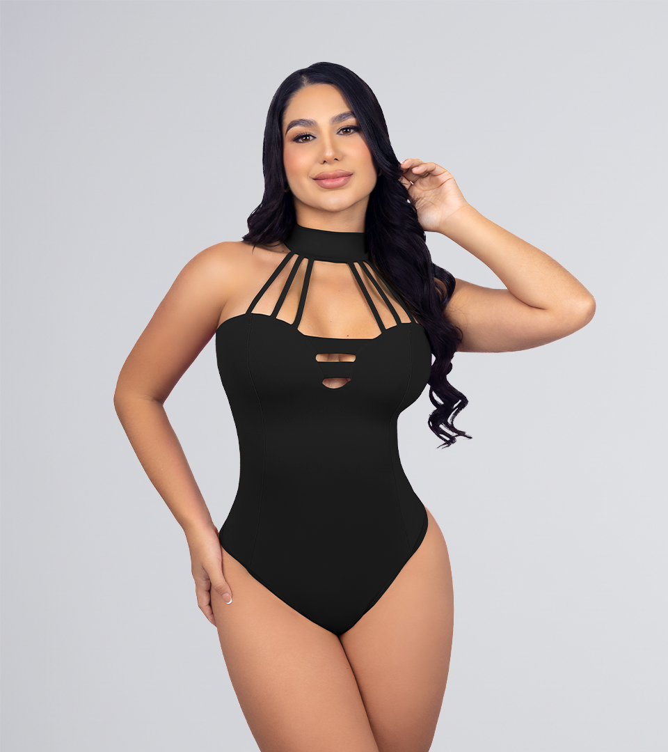 Black Heart and Strip Control Bodysuit
