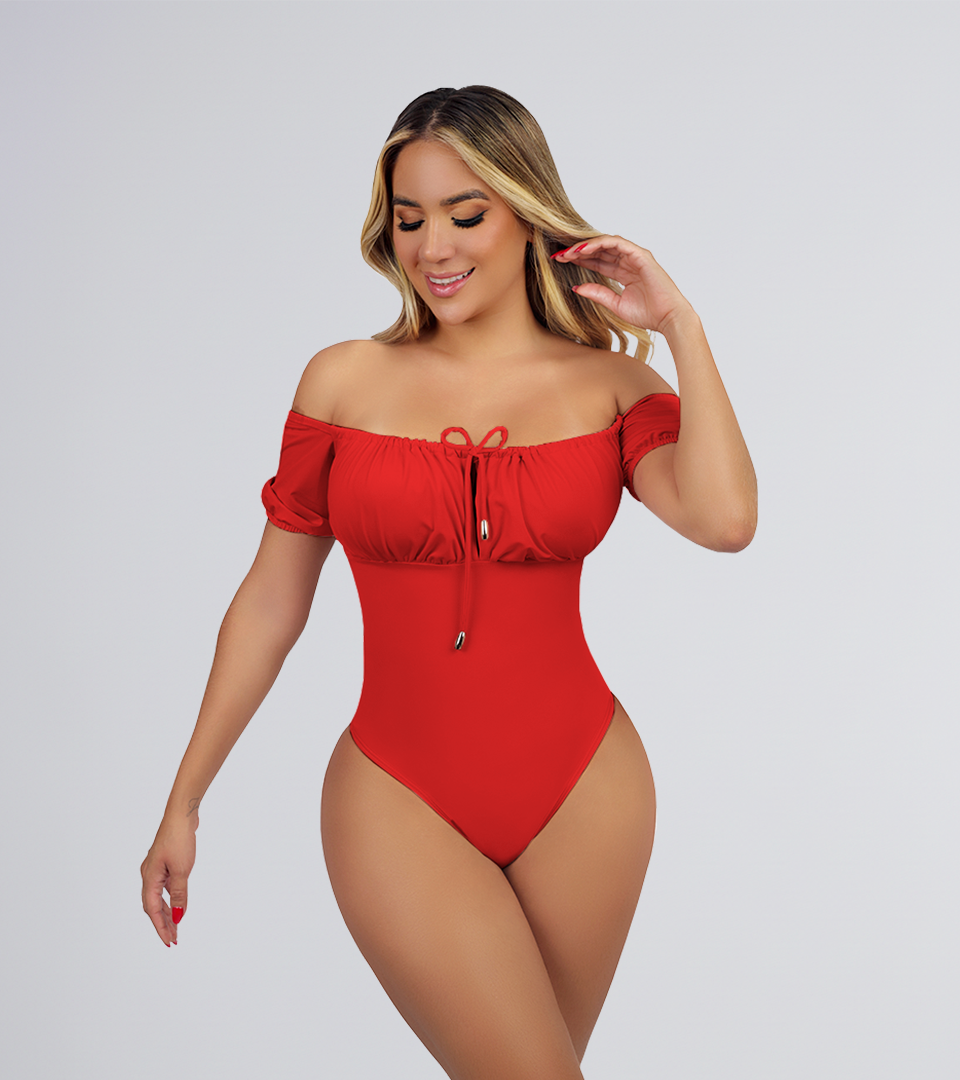Red Peasant Strapless Control Bodysuit