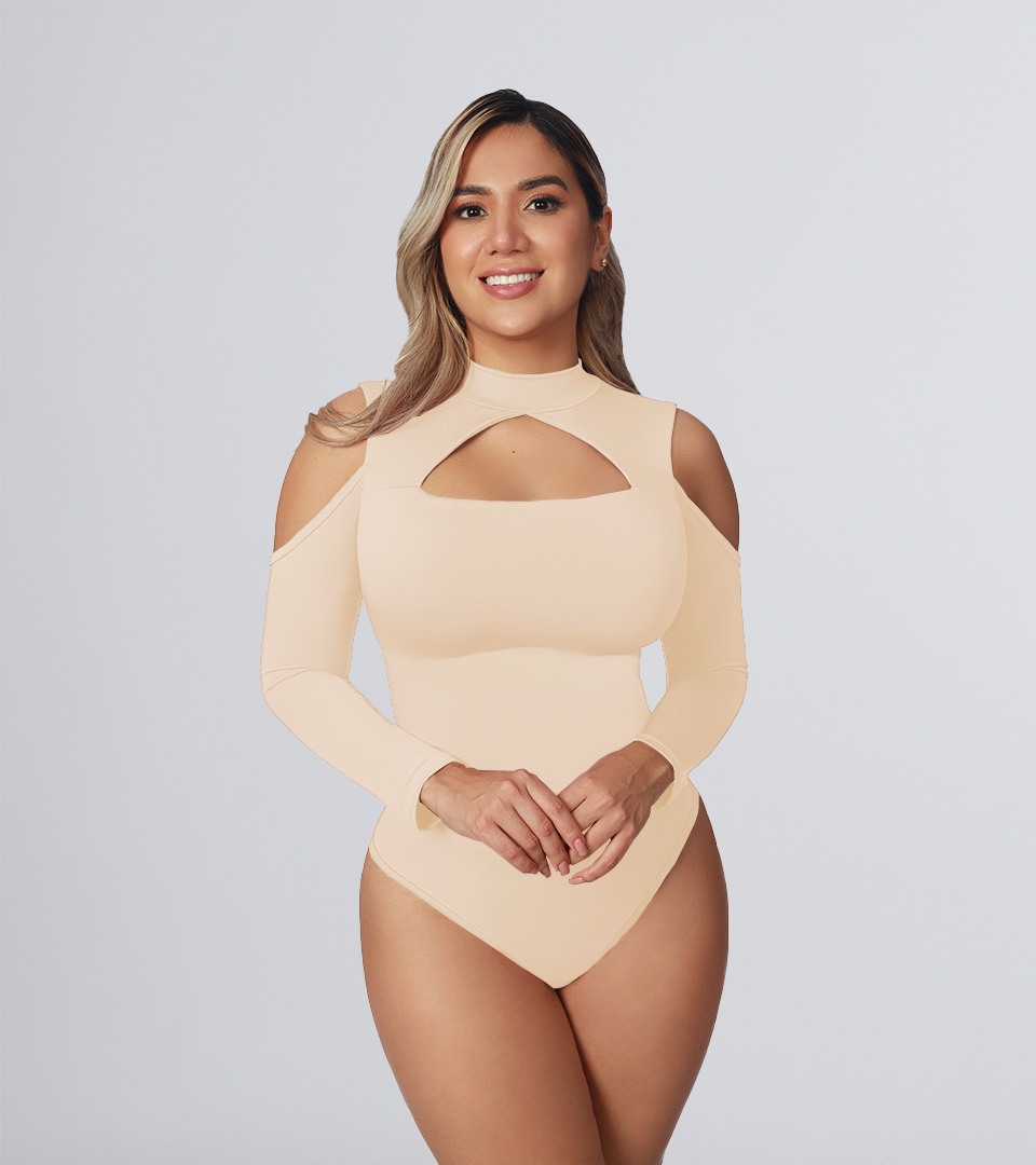 Black Triangular Neckline Control Bodysuit