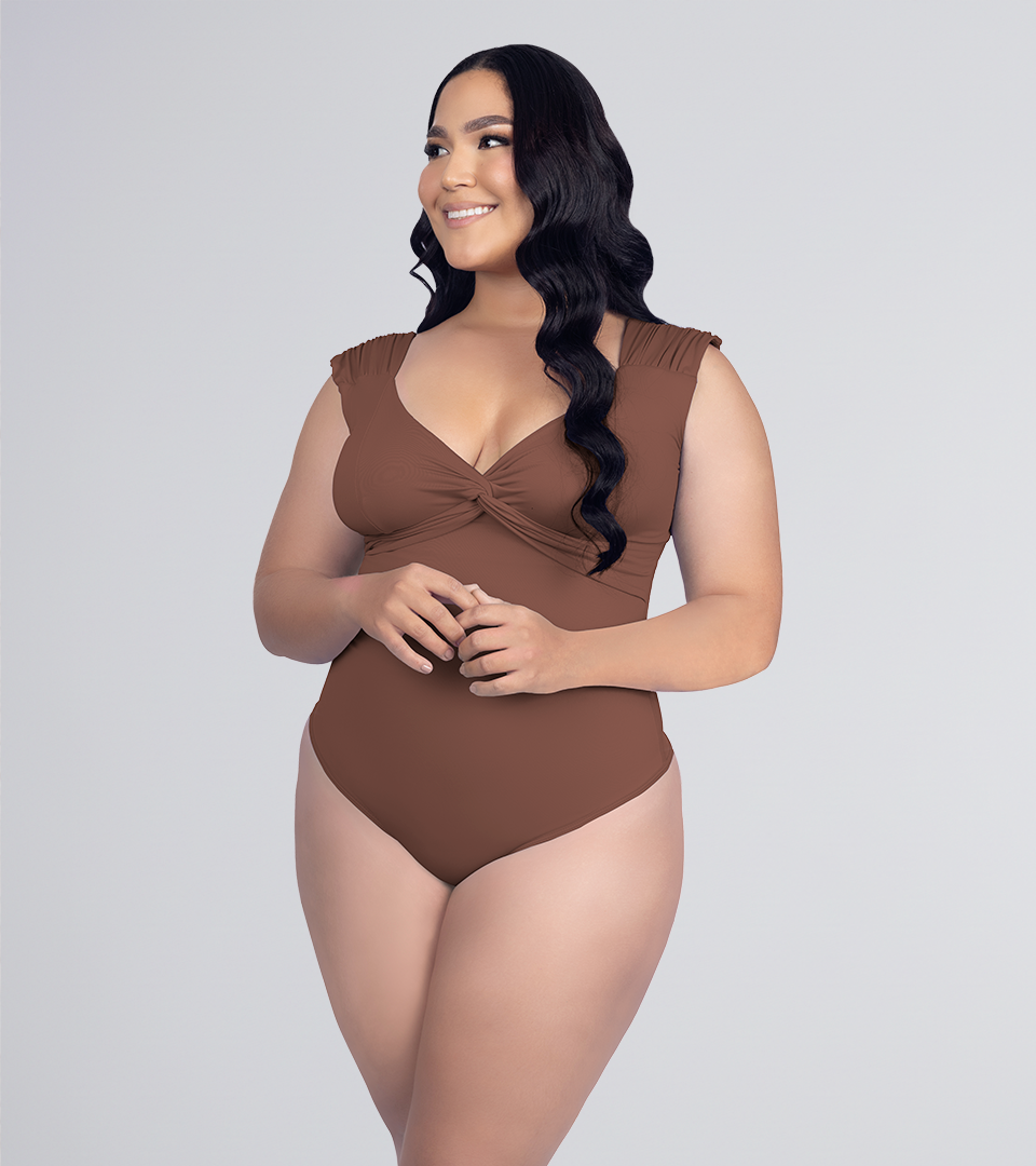 Body Control Escote Cruzado Tiras Zurcidas Marron ⭐ Pluss
