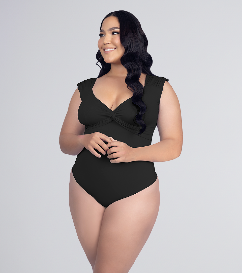 Body Control Escote Cruzado Tiras Zurcidas Negro ⭐ Pluss