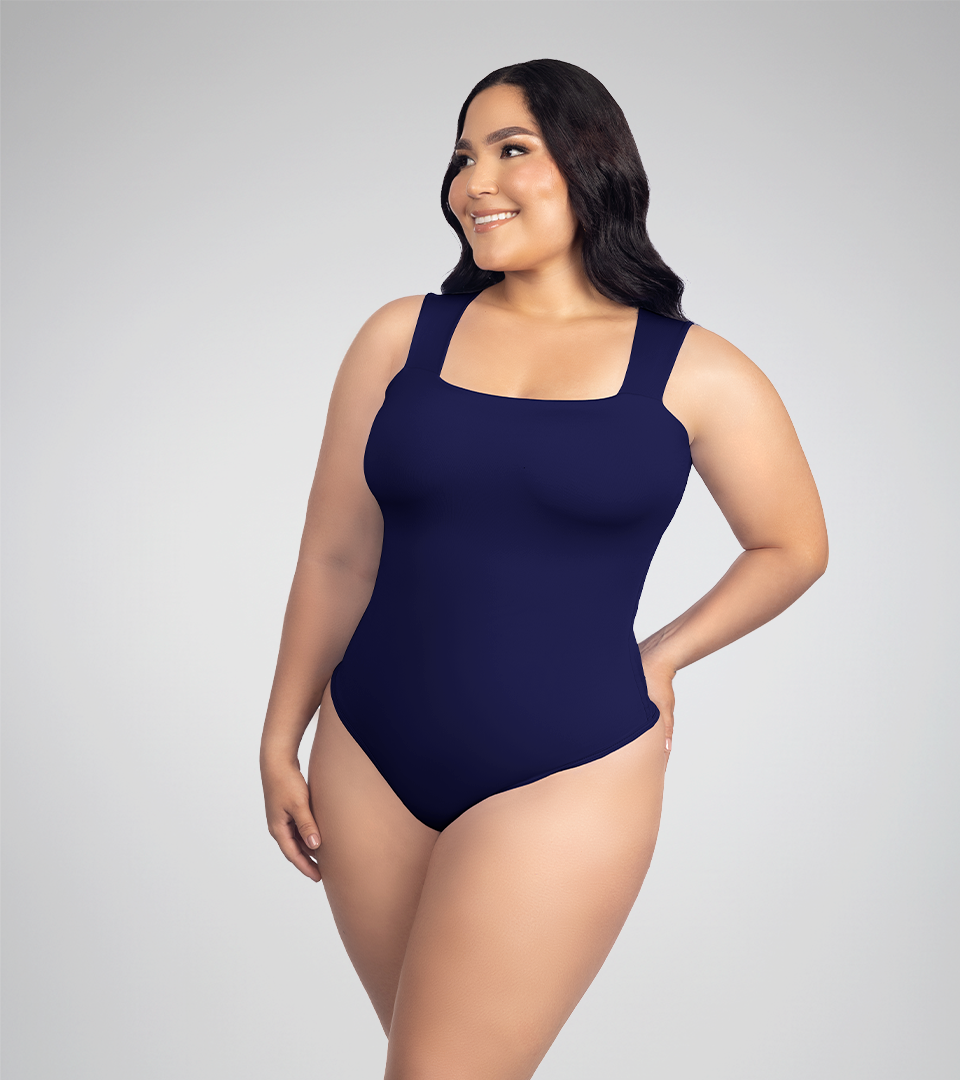 Body Control Escote Recto y Tiras Anchas Azul Navi ⭐ Pluss