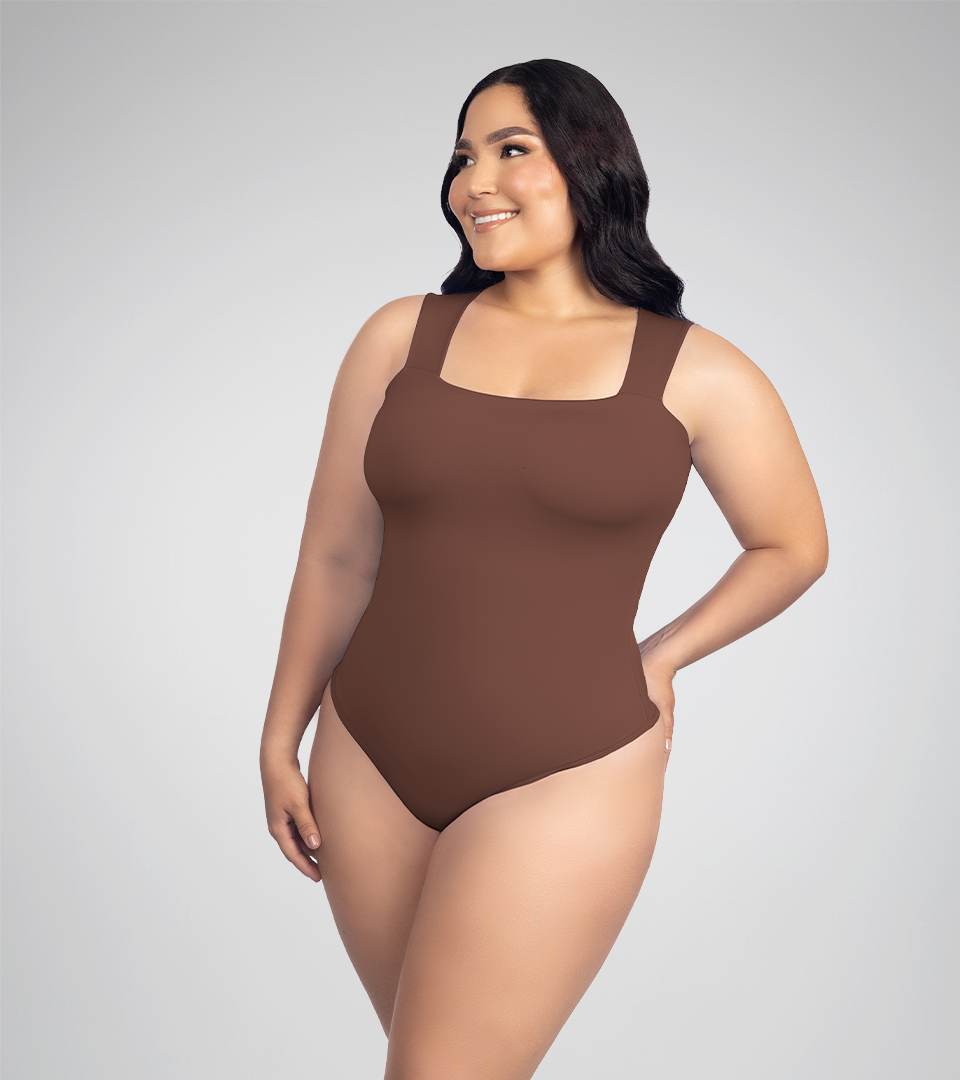 Body Control Escote Recto y Tiras Anchas Marron ⭐ Pluss