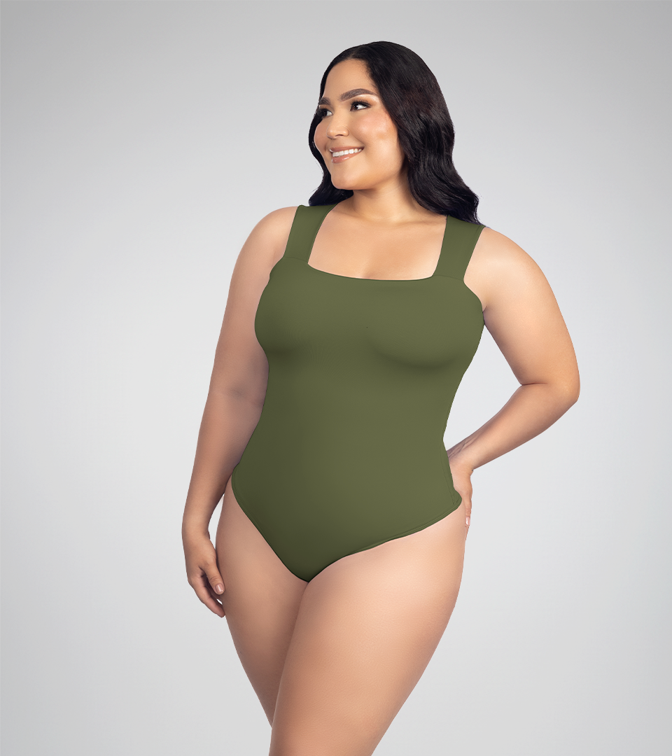 Body Control Escote Recto y Tiras Anchas Verde Militar ⭐ Pluss