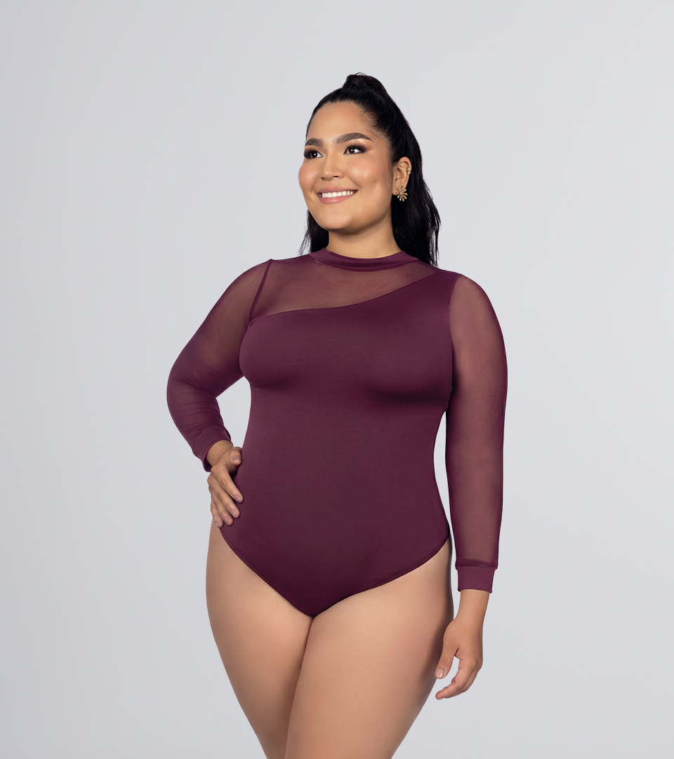 Body Control Asimétrico Con Cuello y Manga en Mayatex Uva⭐ Pluss
