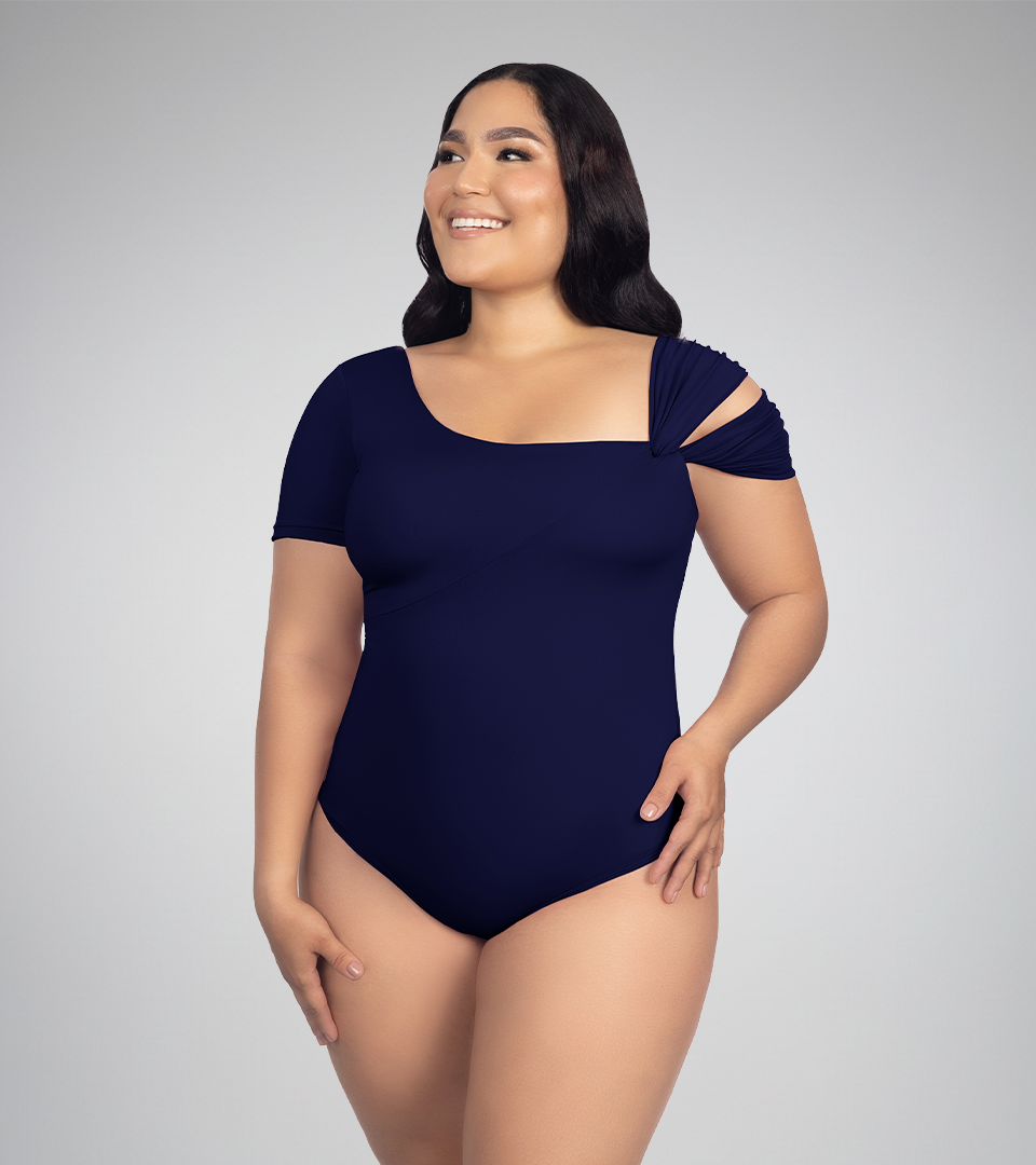 Body Control Manga Corta con Diseño Cruzado Azul Navi ⭐ Pluss