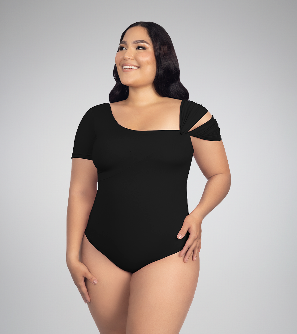 Body Control Manga Corta con Diseño Cruzado Negro ⭐ Pluss