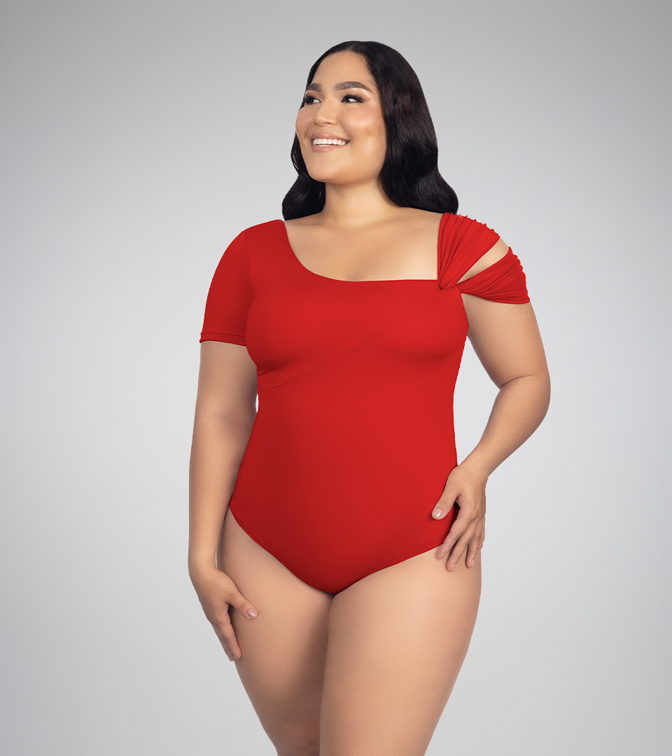 Body Control Manga Corta con Diseño Cruzado Rojo ⭐ Pluss
