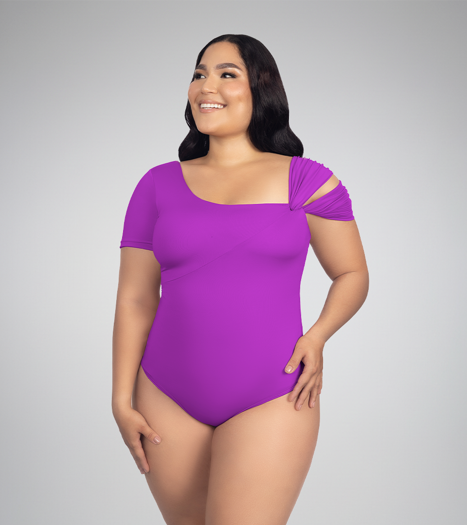 Body Control Manga Corta con Diseño Cruzado Violeta ⭐ Pluss