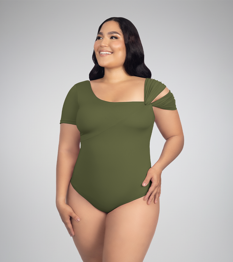 Body Control Manga Corta con Diseño Cruzado Verde Militar ⭐ Pluss
