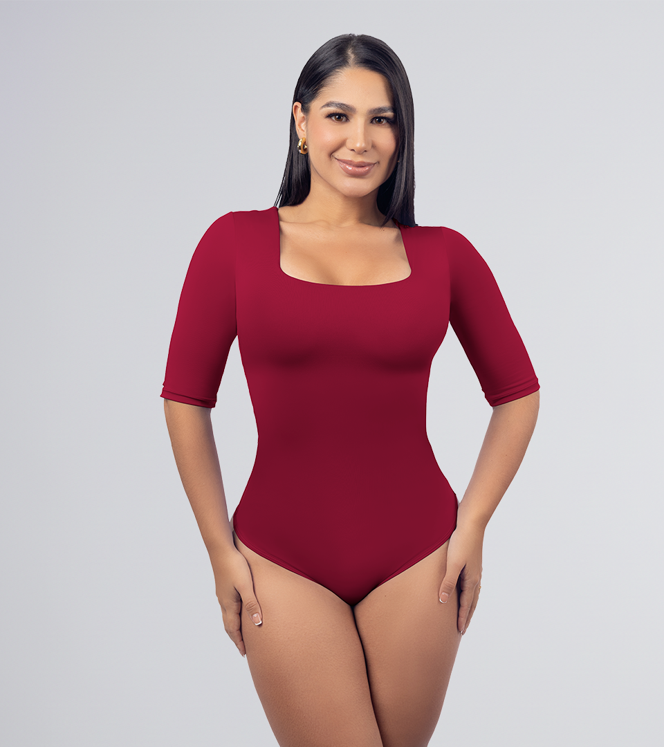 Body Control Basico Manga 3/4 Cuello Cuadrado Vino Tinto