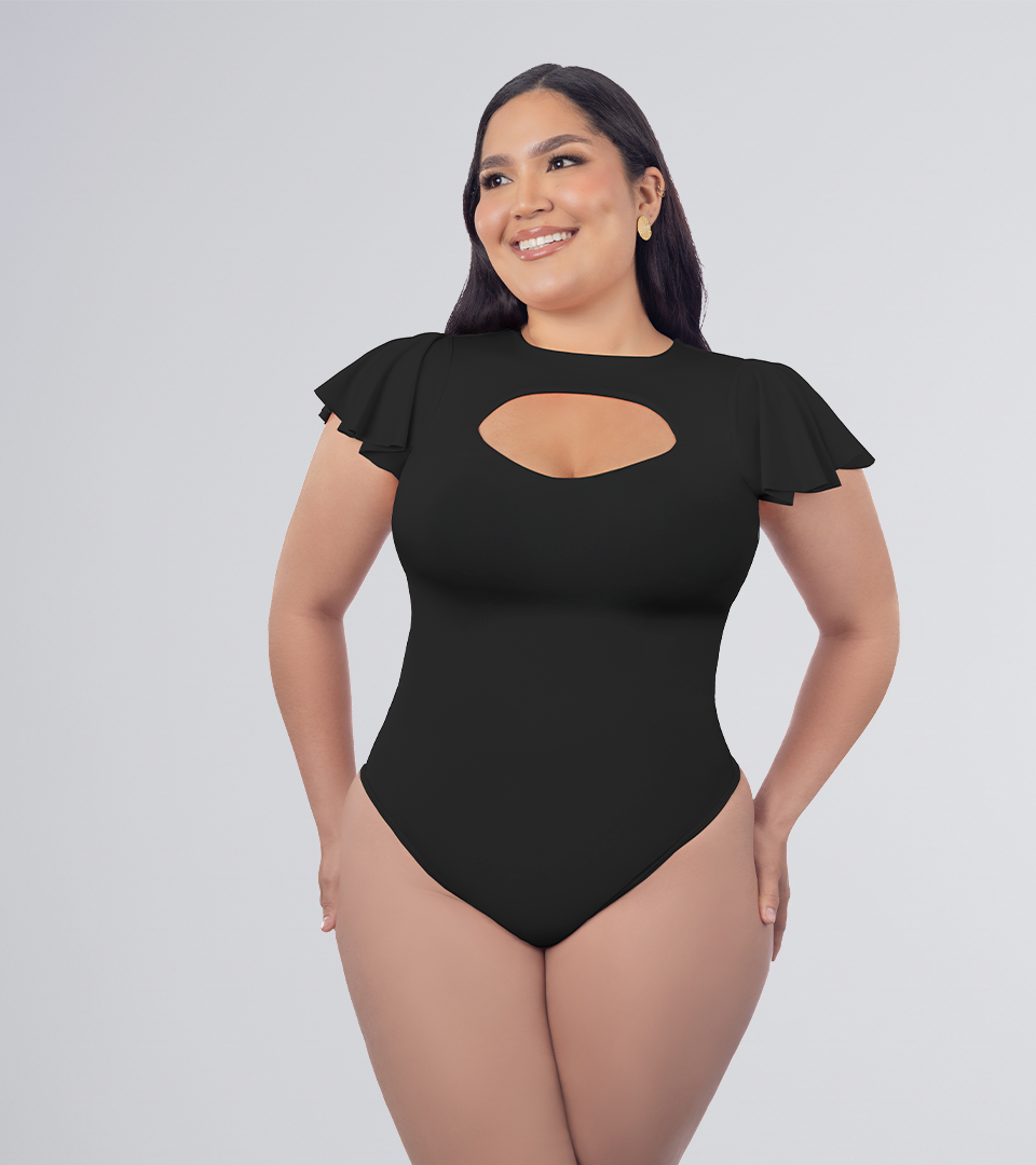 Body Control Manga Bolero Con Apertura  En Escote Negro⭐ Pluss