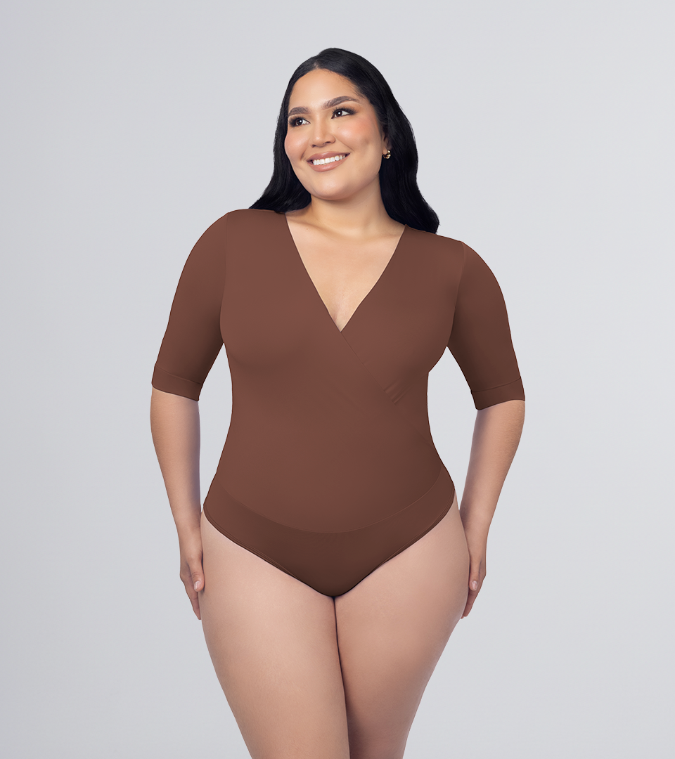 Body Control Cruzado Manga 3/4 Marron⭐ Pluss
