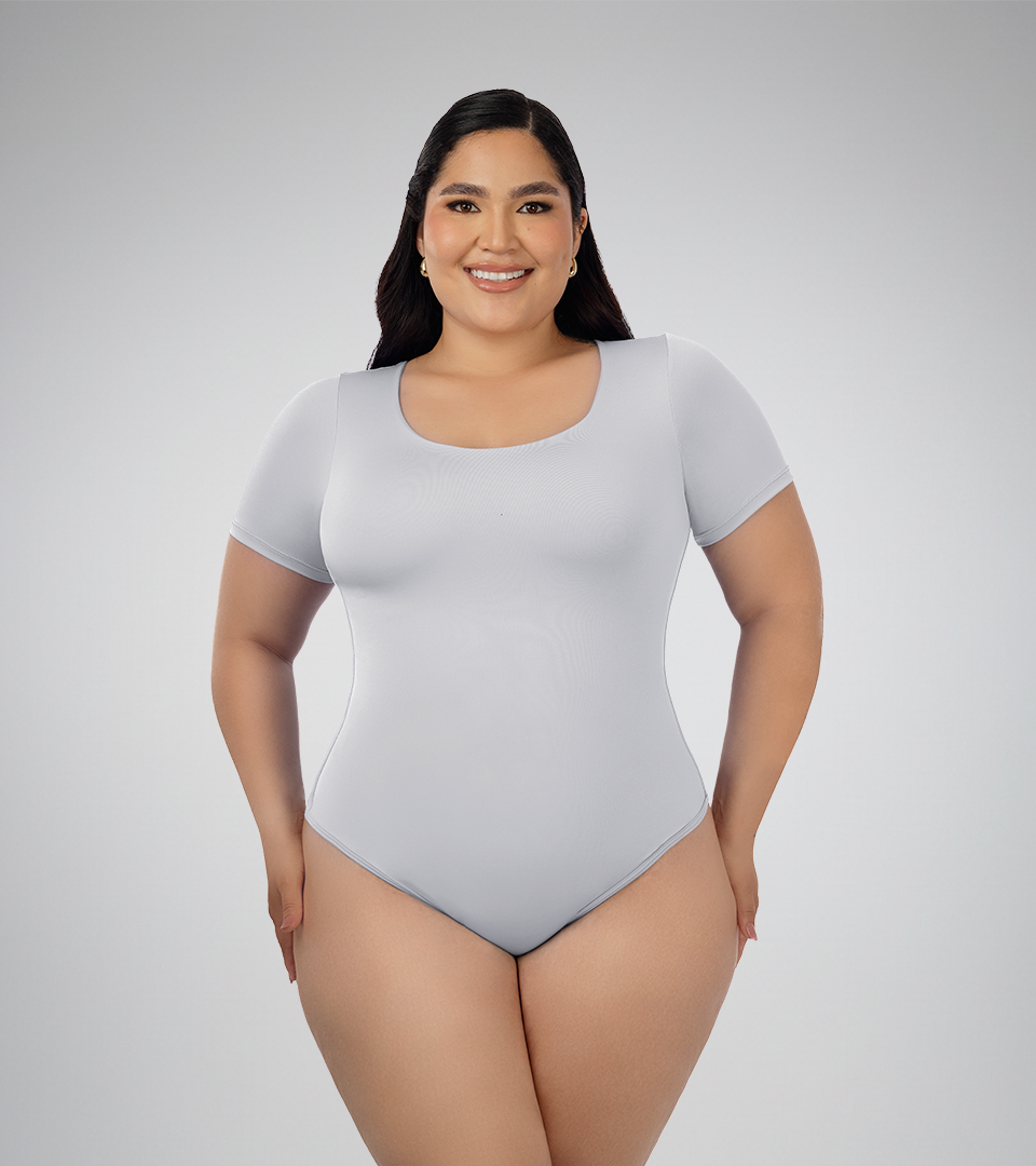 Body Control Basico Cuello Redondo Manga Corta Gris⭐ Pluss