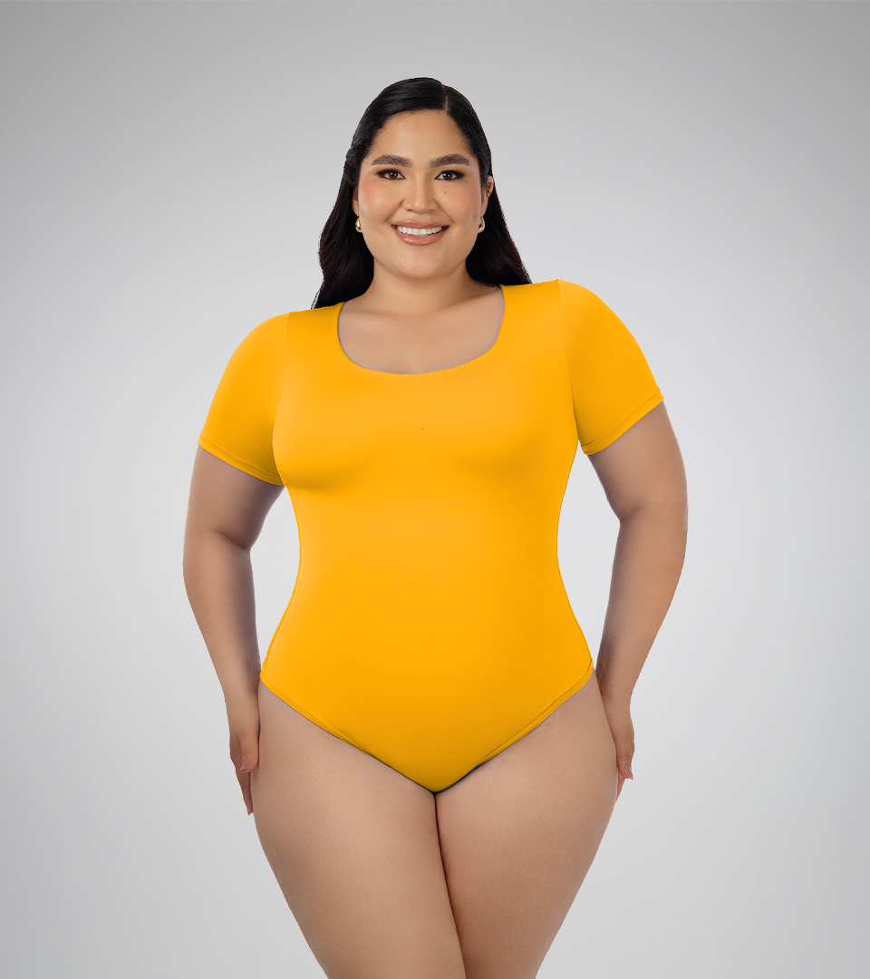 Body Control Basico Cuello Redondo Manga Corta Mostaza⭐ Pluss