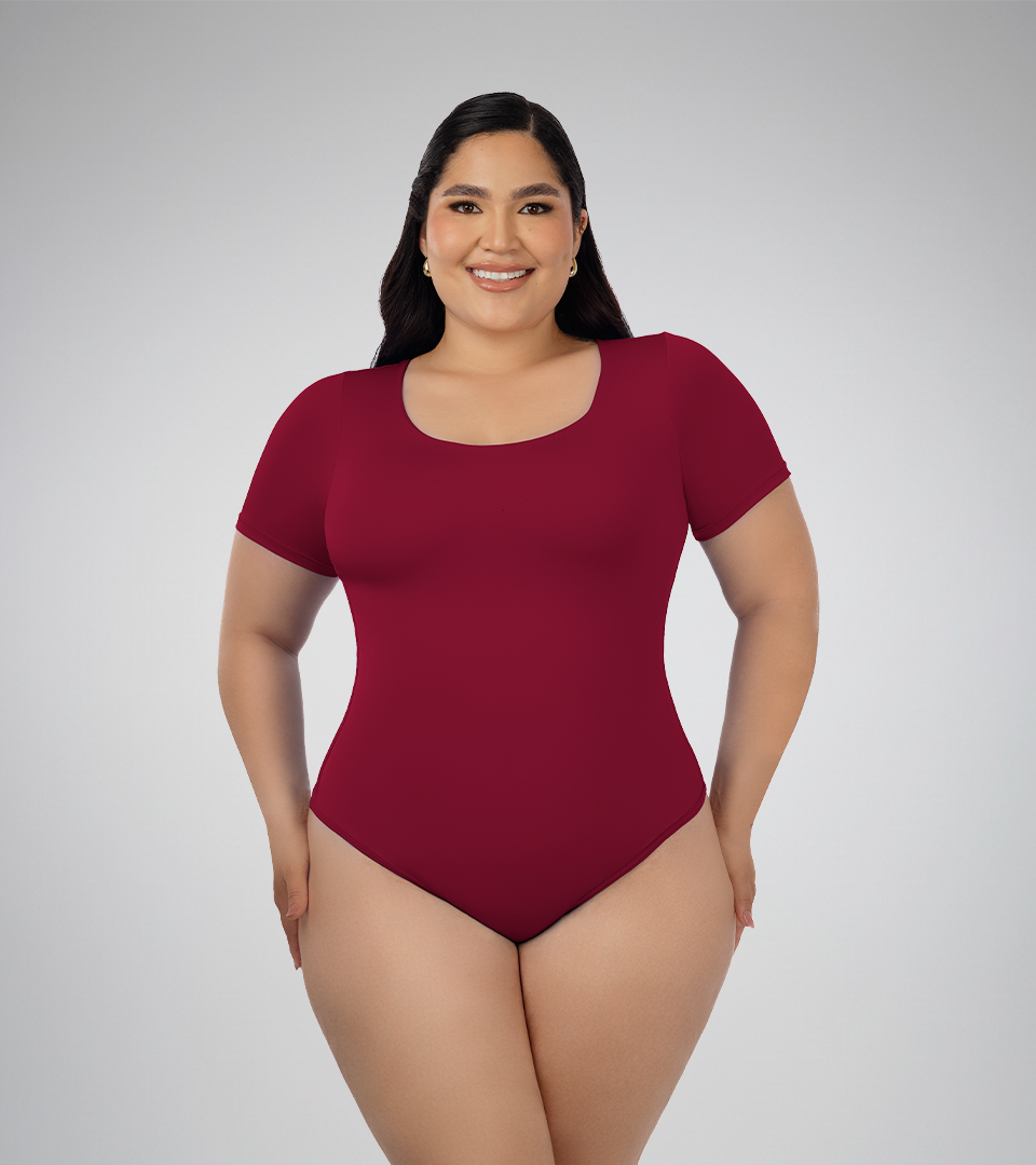 Body Control Basico Cuello Redondo Manga Corta Vino Tinto⭐ Pluss