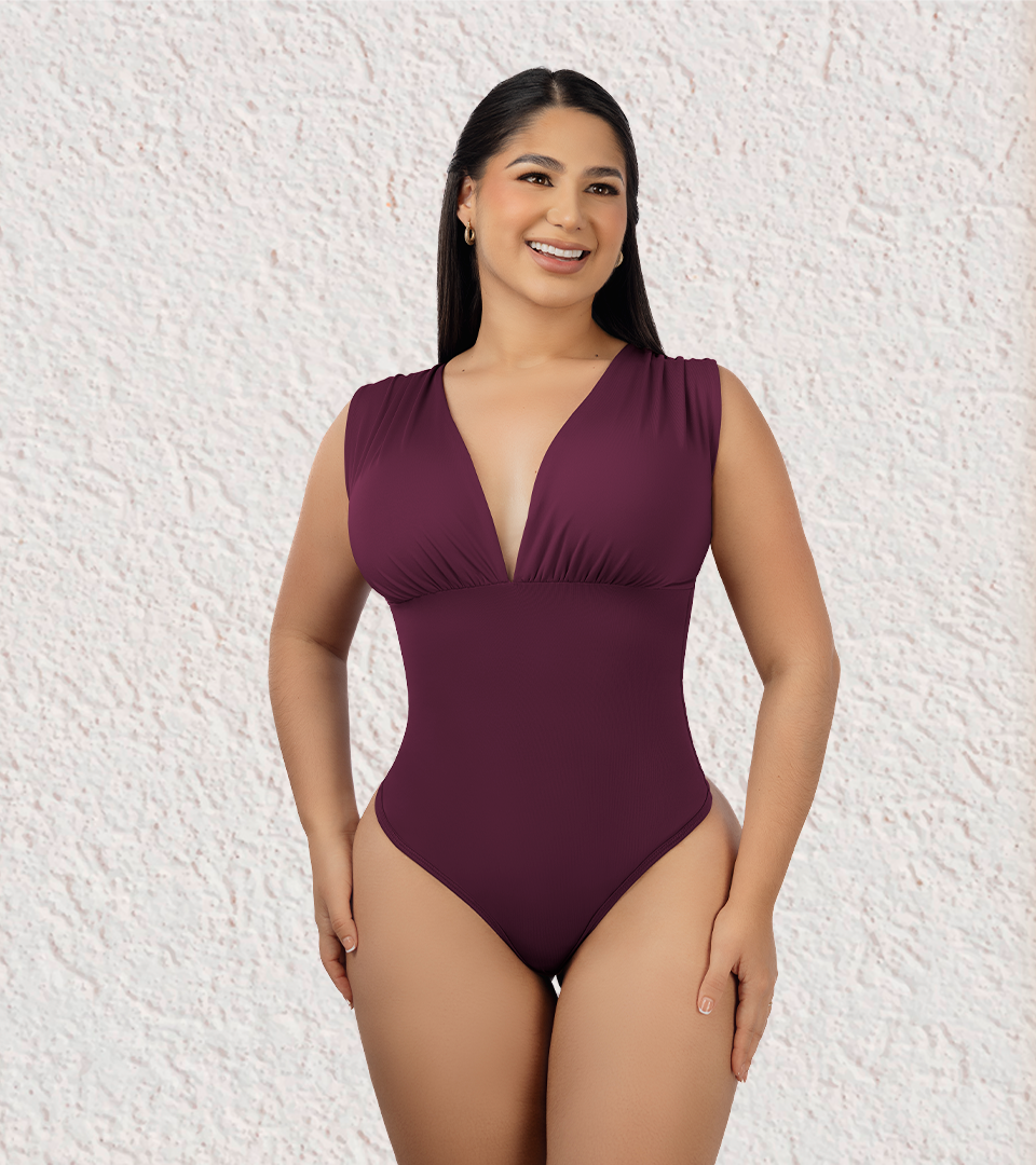 Body Control Drapeado Escote Profundo Uva