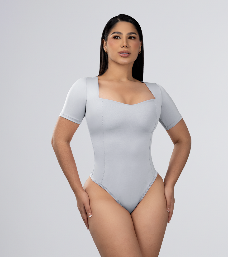 Body Control Basico Manga Costuras Estilizadas Gris