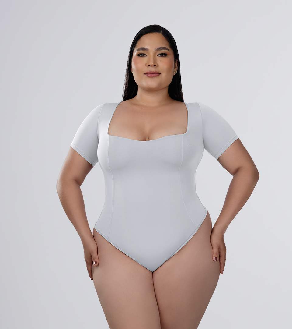 Body Control Basico Manga Costuras Estilizadas Gris ⭐ Pluss