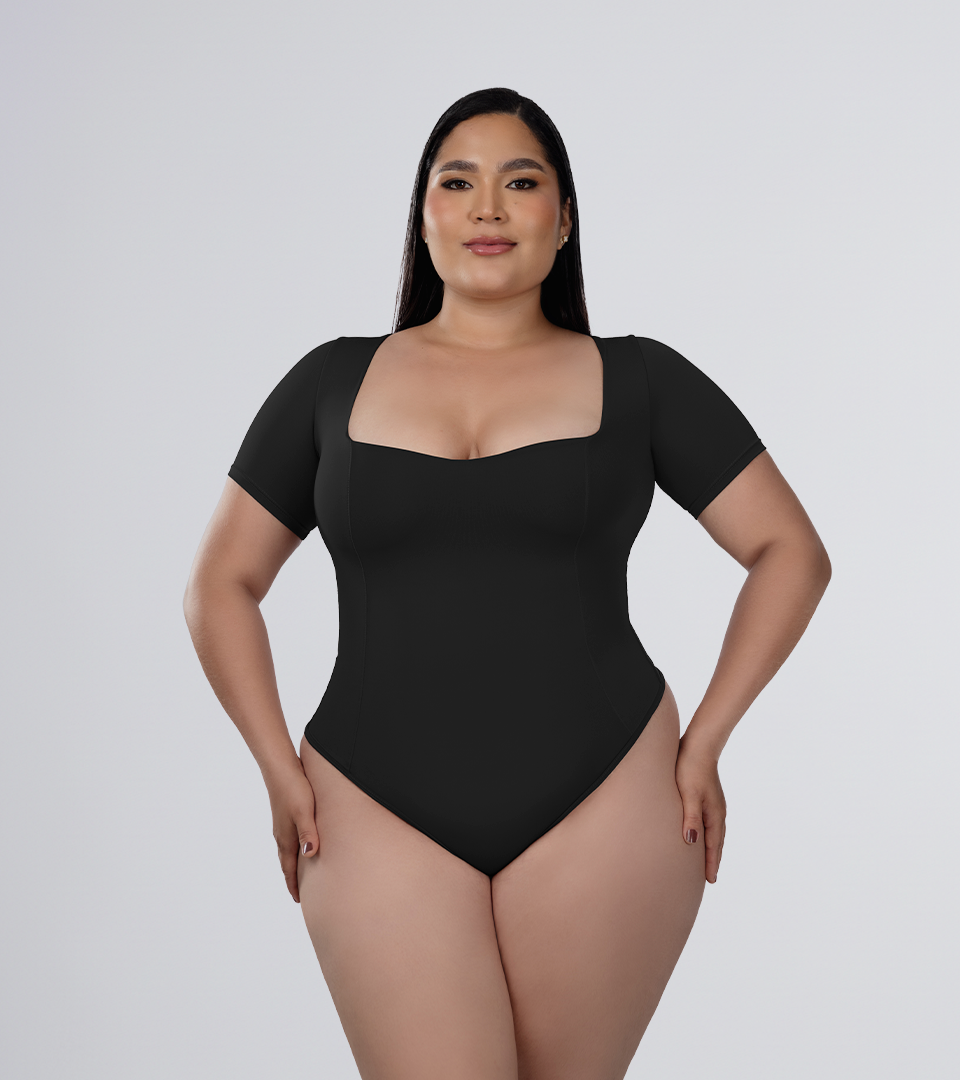 Body Control Basico Manga Costuras Estilizadas Negro ⭐ Pluss