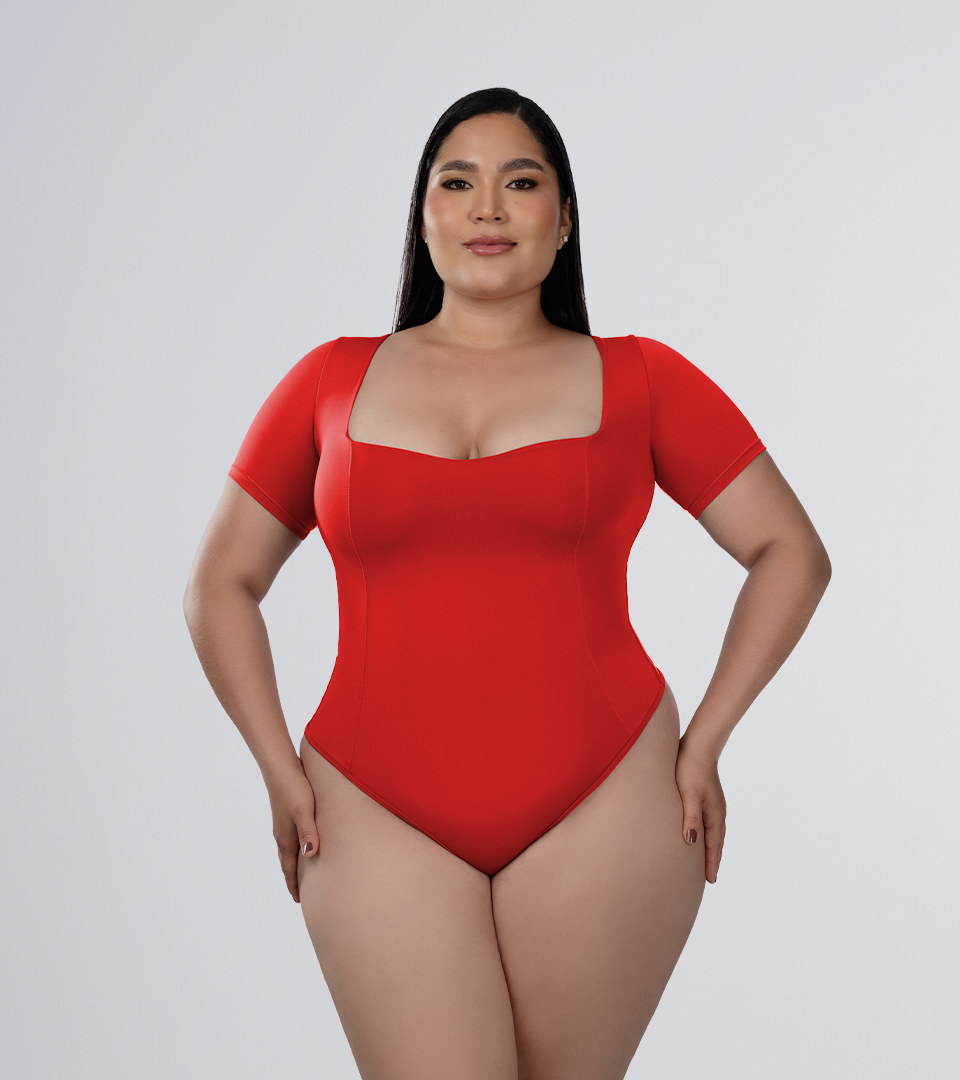 Body Control Basico Manga Costuras Estilizadas Rojo ⭐ Pluss