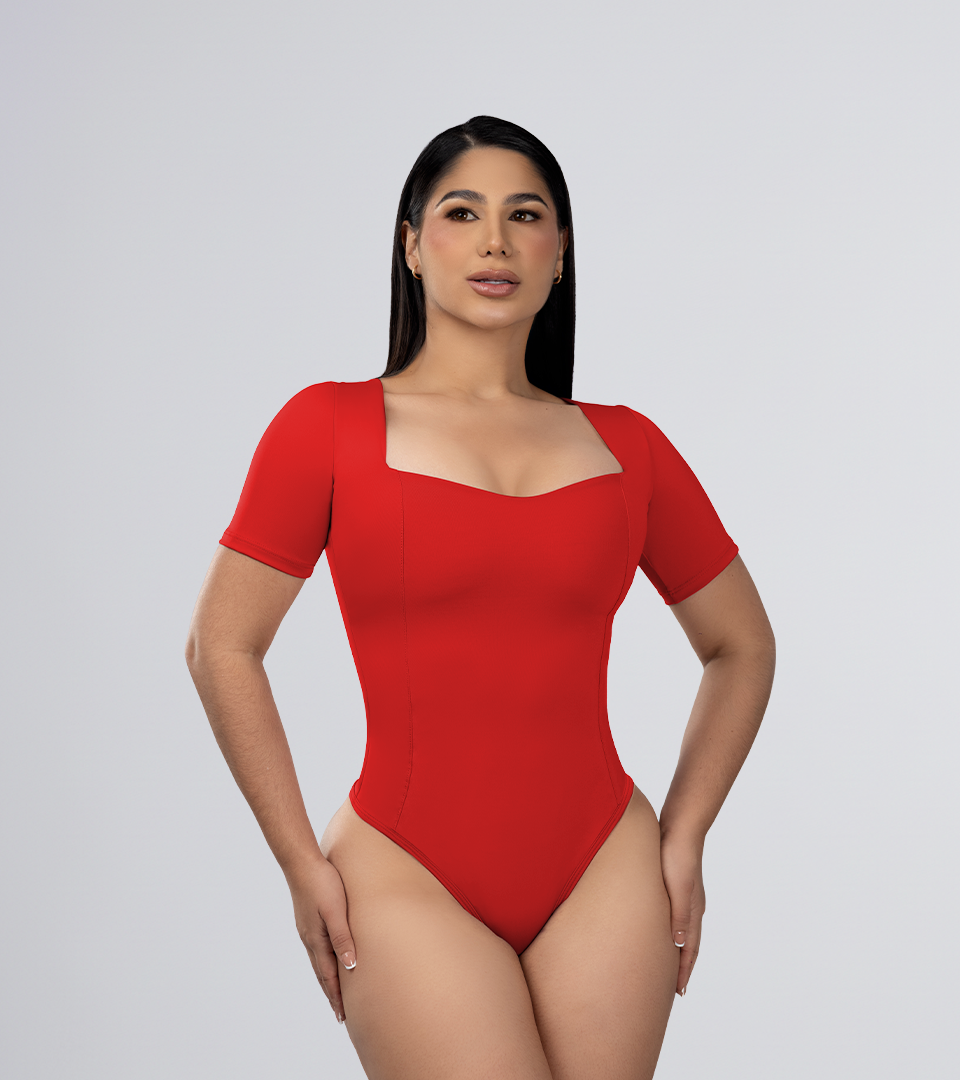 Body Control Basico Manga Costuras Estilizadas Rojo