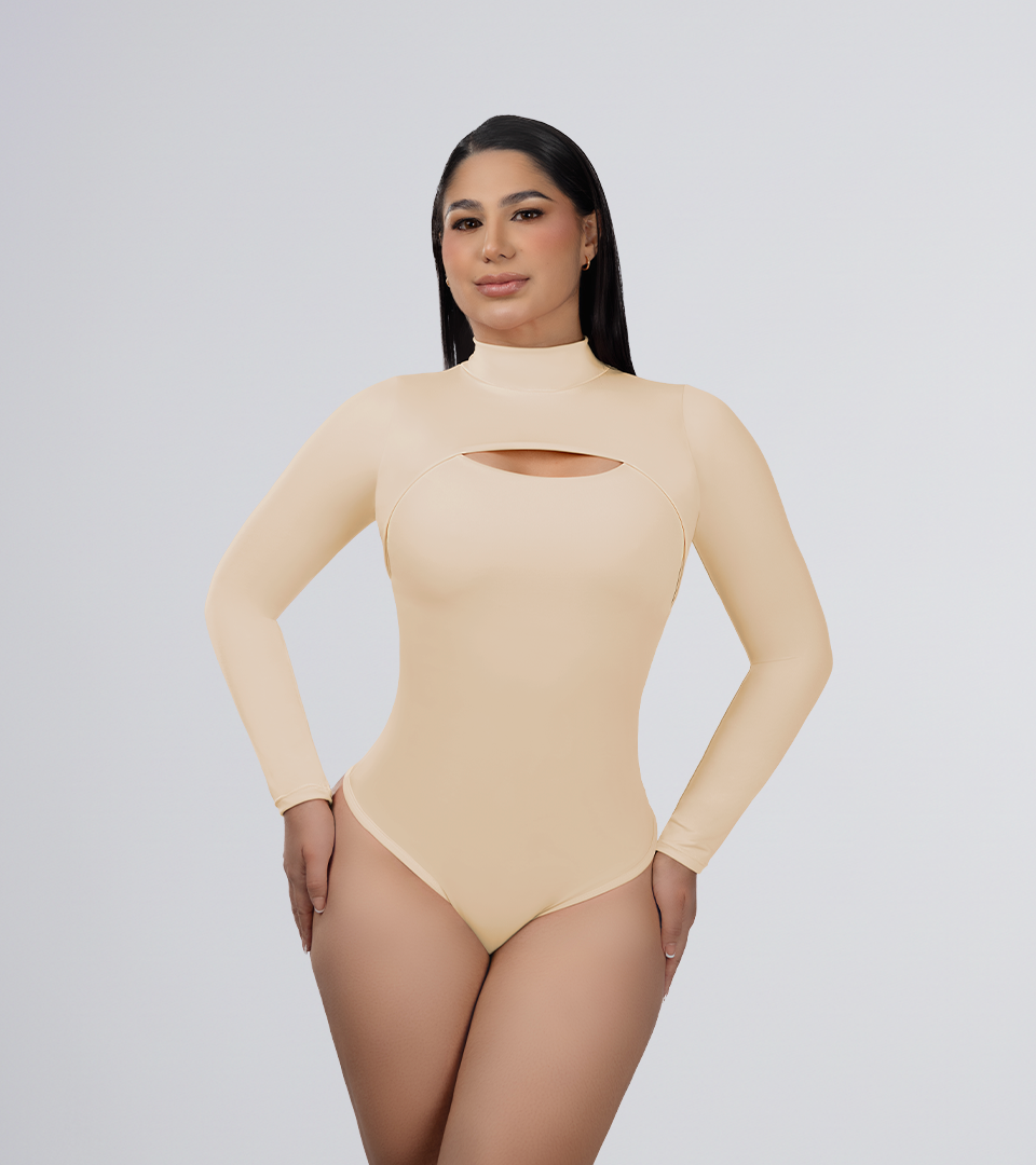 Body Control Manga Larga y Escote Recto Beige