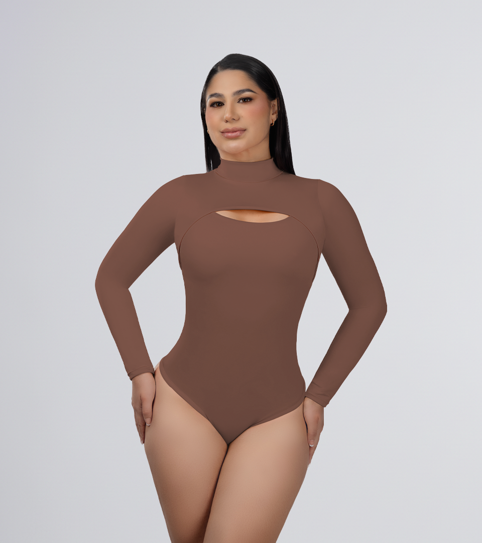 Body Control Manga Larga y Escote Recto Marron