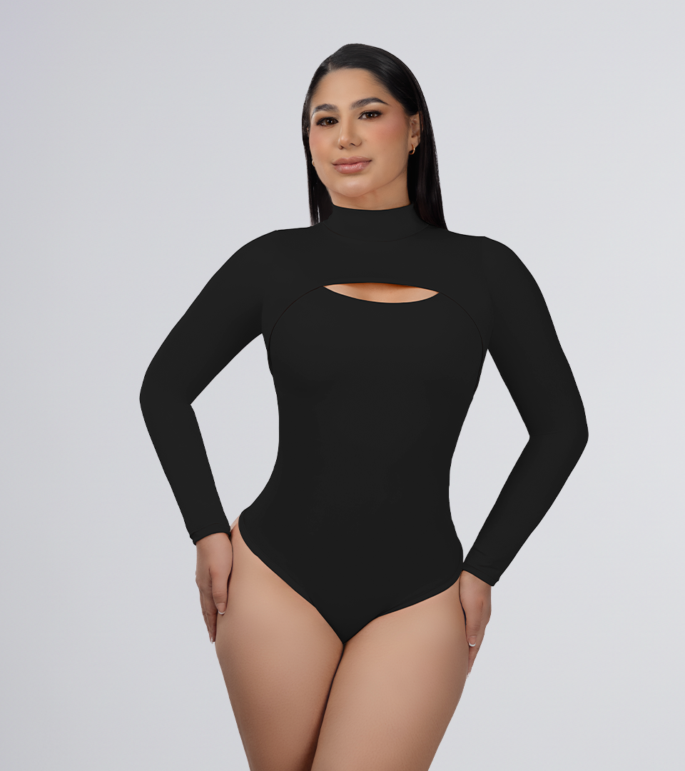 Body Control Manga Larga y Escote Recto Negro