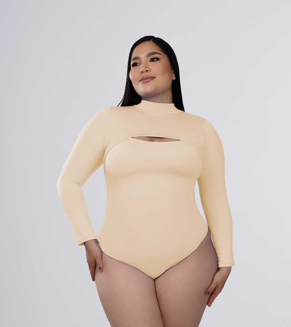 Body Control Manga Larga y Escote Recto Beige ⭐ Pluss
