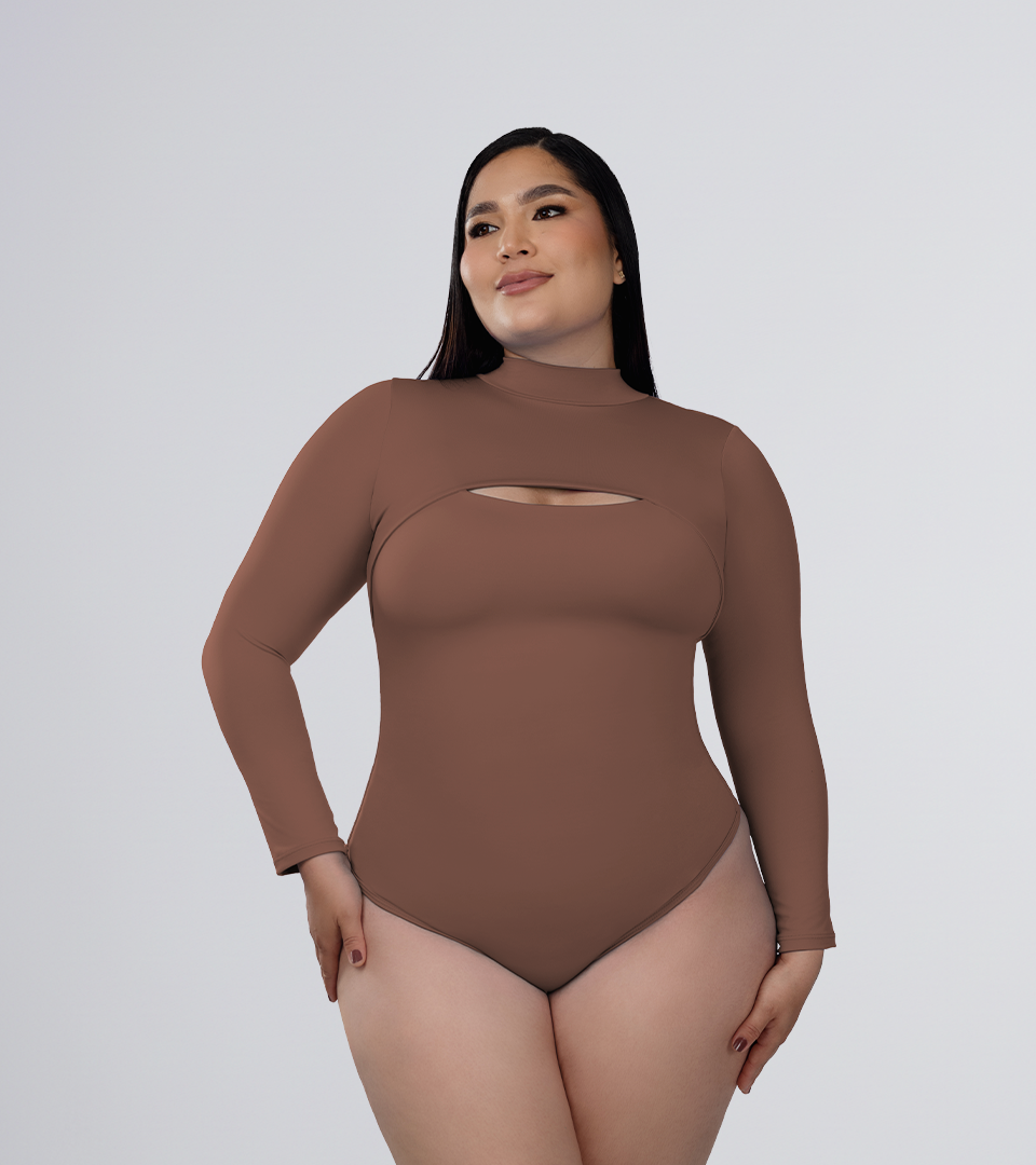 Body Control Manga Larga y Escote Recto Marron ⭐ Pluss