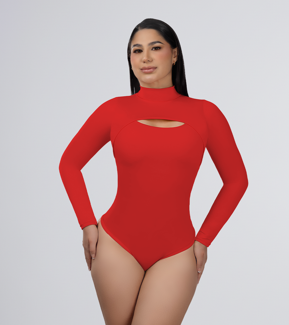 Body Control Manga Larga y Escote Recto Rojo
