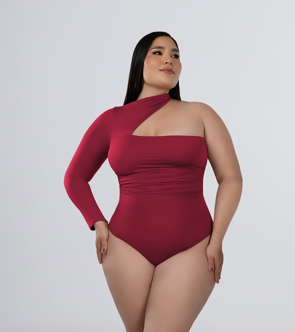 Body Control Asimetrico Manga Removible Vino Tinto ⭐ Pluss