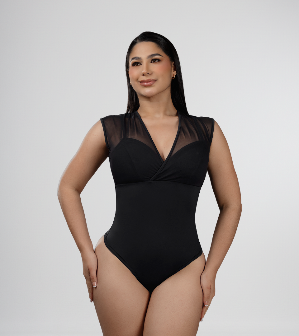 Body Control Cruzado Con Top y Maya Negro