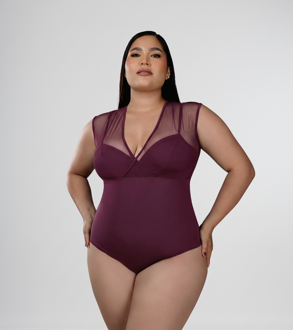 Body Control Cruzado Con Top y Maya Uva ⭐ Pluss