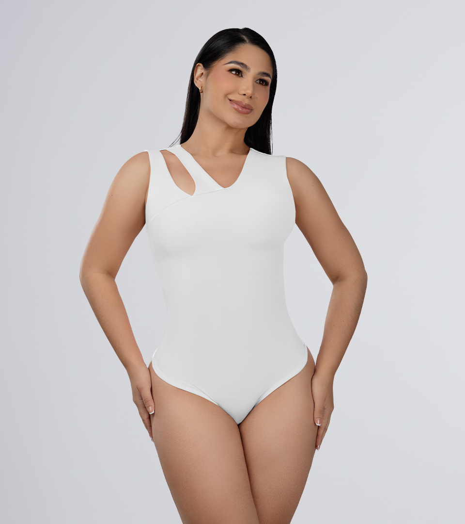 Body Control Basico Asimetrico Con Tiras Anchas En Hombro Blanco
