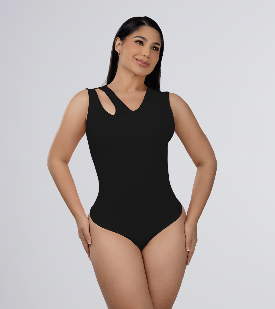 Body Control Basico Asimetrico Con Tiras Anchas En Hombro Negro