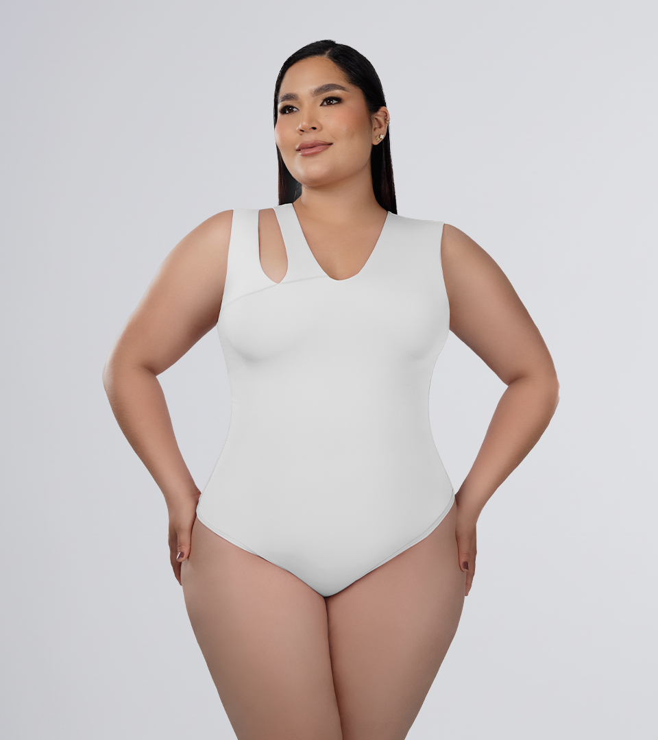 Body Control Basico Asimetrico Con Tiras Anchas En Hombro Blanco ⭐ Pluss