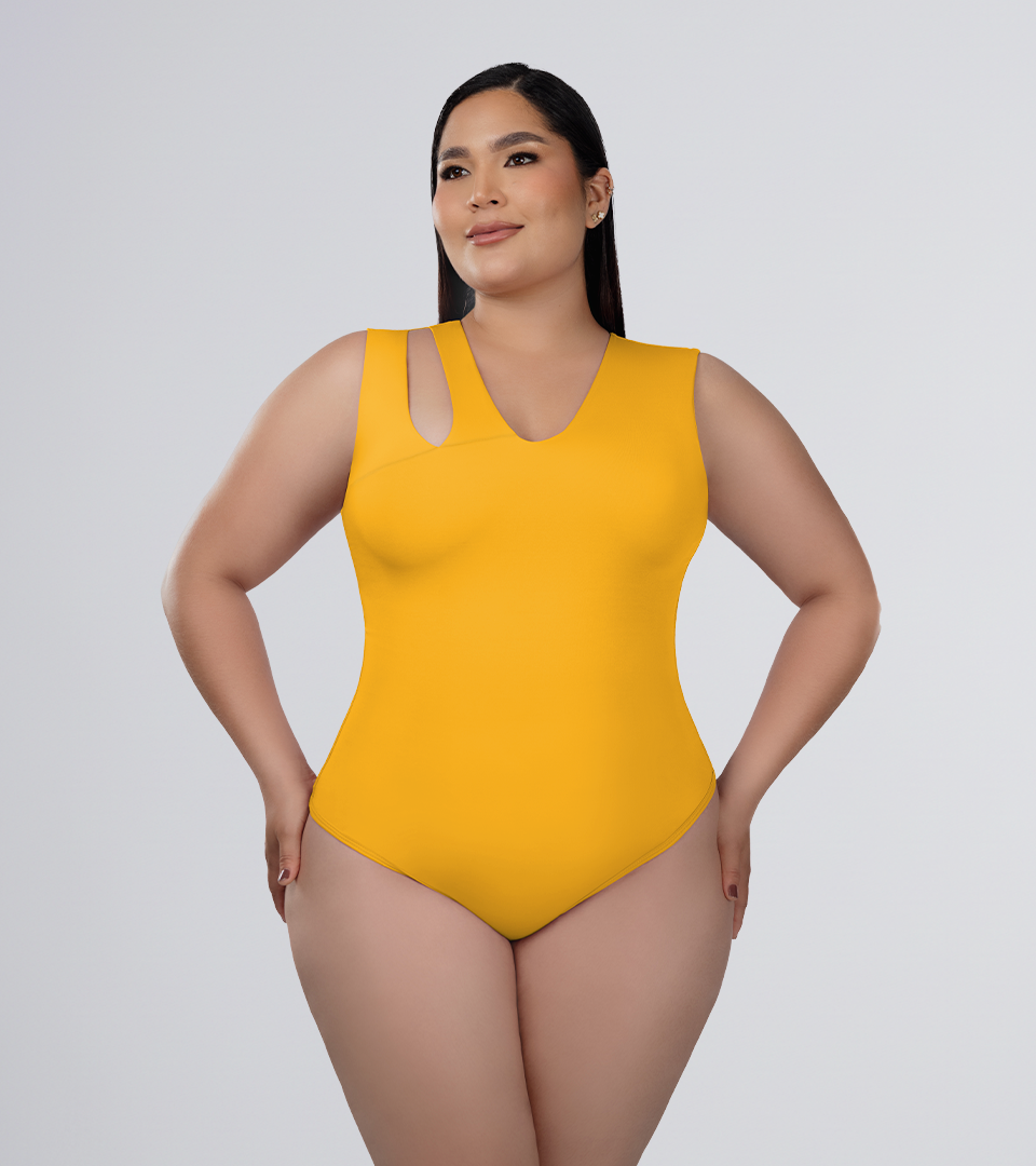 Body Control Basico Asimetrico Con Tiras Anchas En Hombro Mostaza ⭐ Pluss