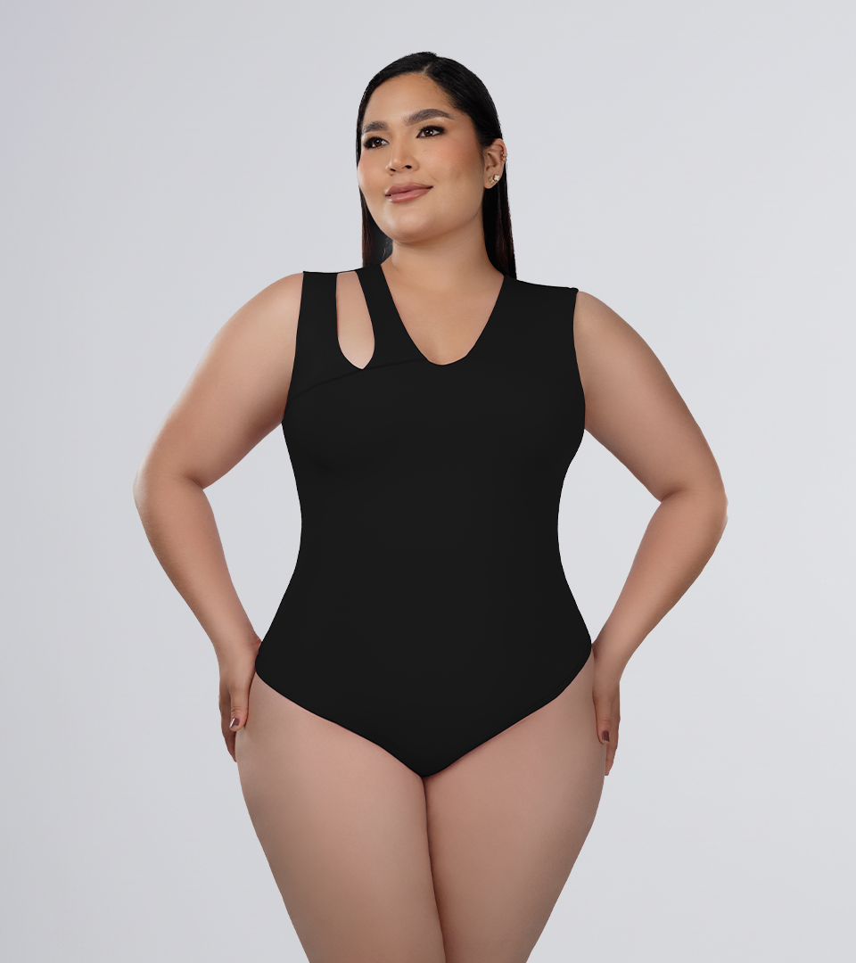 Body Control Basico Asimetrico Con Tiras Anchas En Hombro Negro ⭐ Pluss