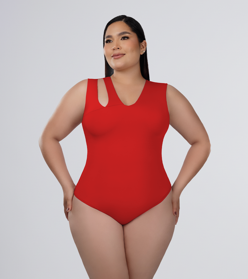 Body Control Basico Asimetrico Con Tiras Anchas En Hombro Rojo ⭐ Pluss