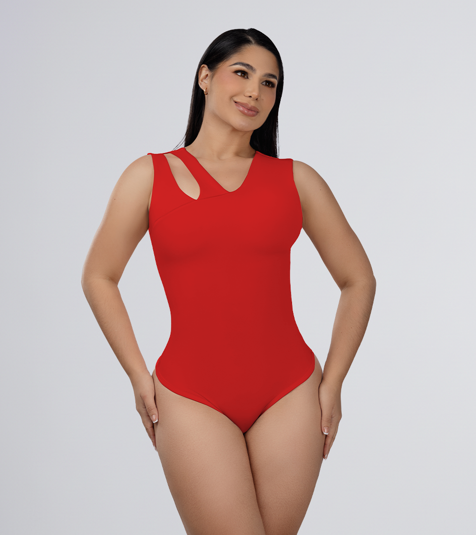 Body Control Basico Asimetrico Con Tiras Anchas En Hombro Rojo