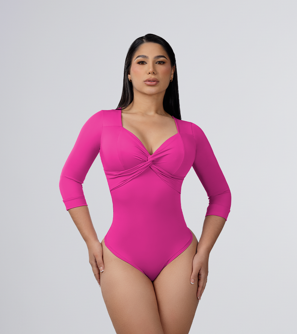 Body Control Cruzado En Escote y Manga 3/4 Magenta