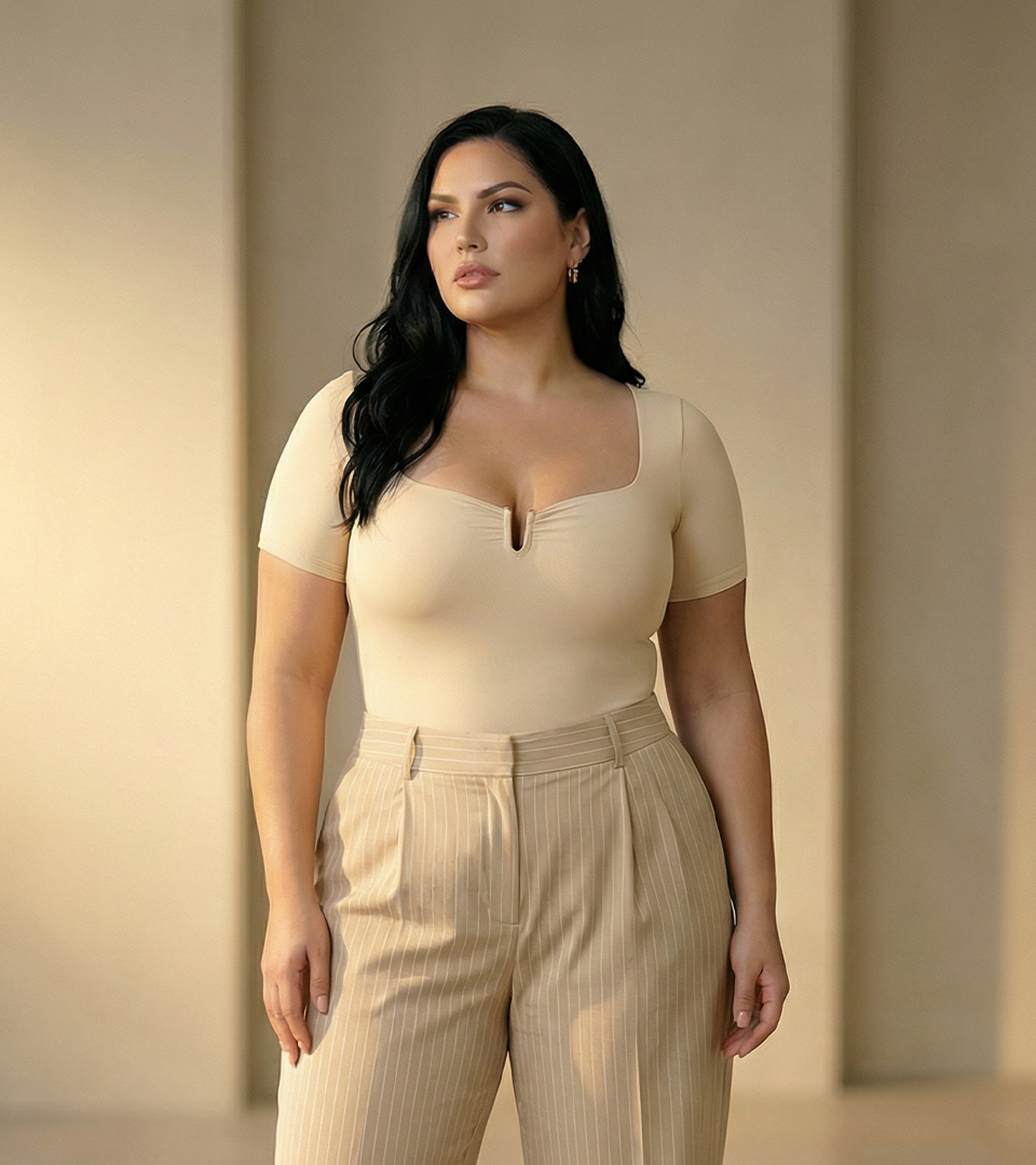 Body Control Escote Cuadrado y Herraje Central en V Beige ⭐ Pluss