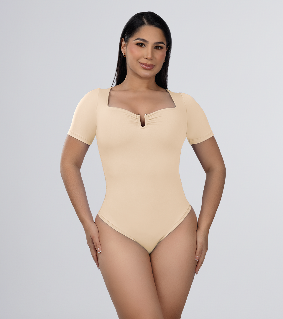 Body Control Escote Cuadrado y Herraje Central en V Beige