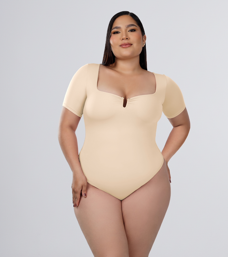 Body Control Escote Cuadrado y Herraje Central en V Beige ⭐ Pluss
