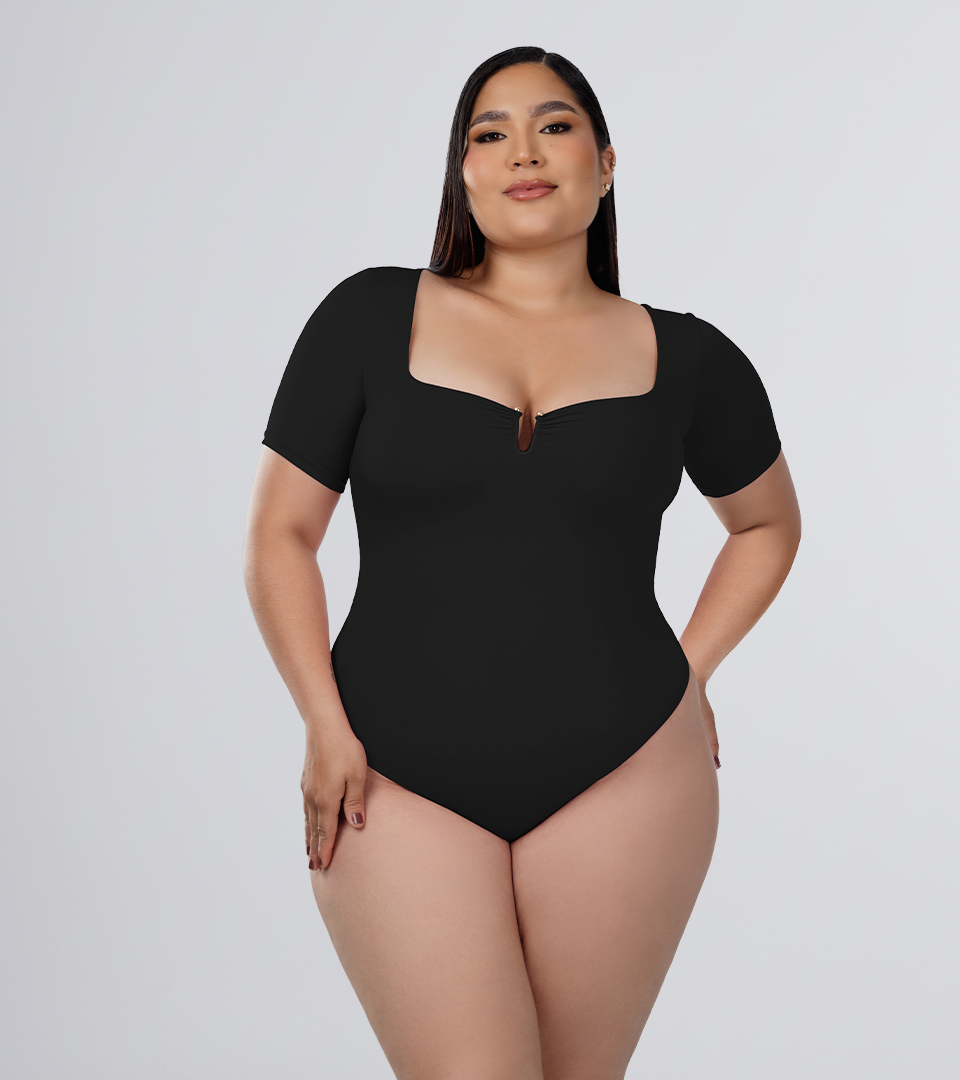 Body Control Escote Cuadrado y Herraje Central en V Negro ⭐ Pluss
