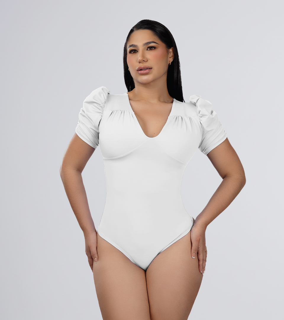 Body Control Manga  Bombacha y Detalles Surcido Blanco